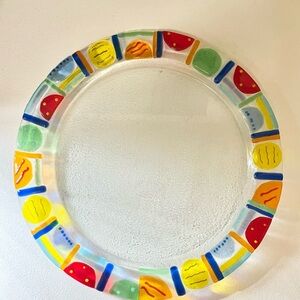 Fused Art Glass Mold 13” Buffet Platter Heavy Thick Round Easter Holidays EUC